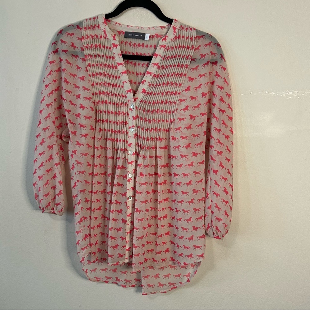 Mint Velvet Esme Horse Print Pintuck Blouse